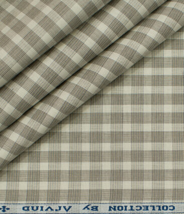 Arvind Men's Cotton Checks Unstitched Shirting Fabric (Cream)