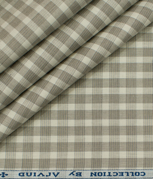 Arvind Men's Cotton Checks Unstitched Shirting Fabric (Cream)