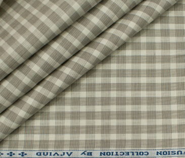 Arvind Men's Cotton Checks Unstitched Shirting Fabric (Cream)