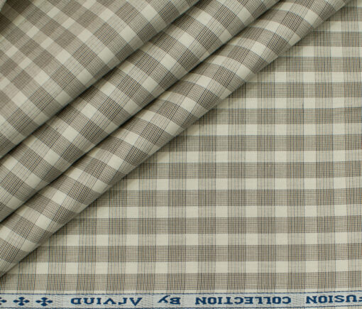 Arvind Men's Cotton Checks Unstitched Shirting Fabric (Cream)