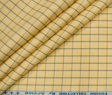 Arvind Men's Cotton Checks Unstitched Shirting Fabric (Honey Yellow)