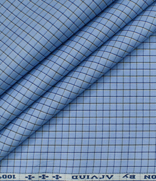 Arvind Men's Cotton Checks Unstitched Shirting Fabric (Light Blue)