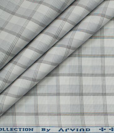 Arvind Men's Cotton Checks Unstitched Shirting Fabric (Milky White)