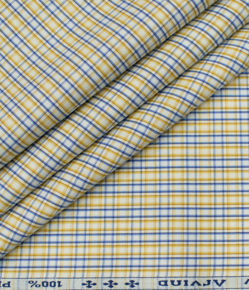 Arvind Men's Cotton Checks Unstitched Shirting Fabric (White)