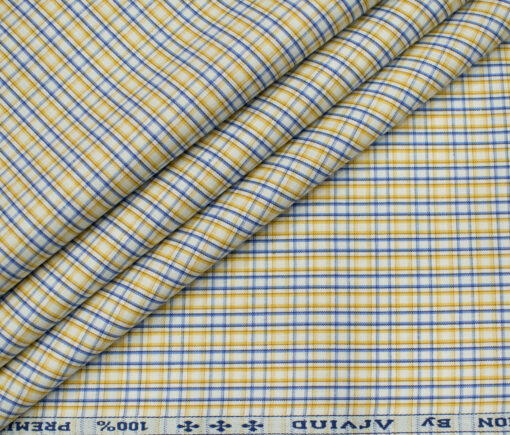 Arvind Men's Cotton Checks Unstitched Shirting Fabric (White)