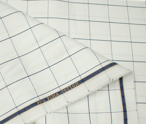 Birla Century Men's Pima Cotton Checks Unstitched Shirting Fabric (White)