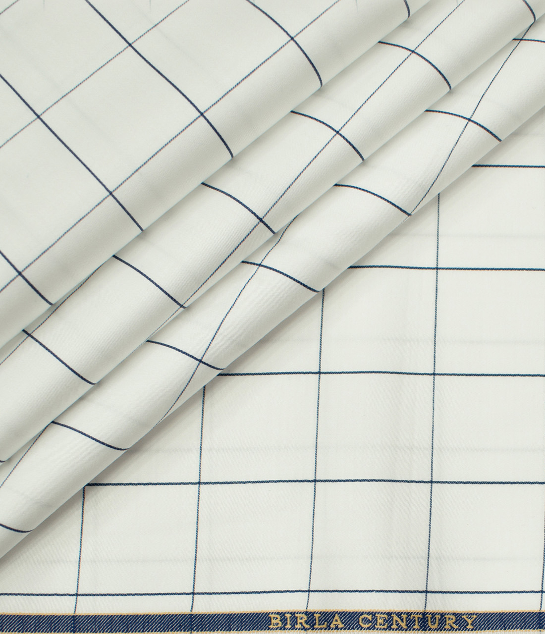 Birla Century Men's Pima Cotton Checks Unstitched Shirting Fabric (White)