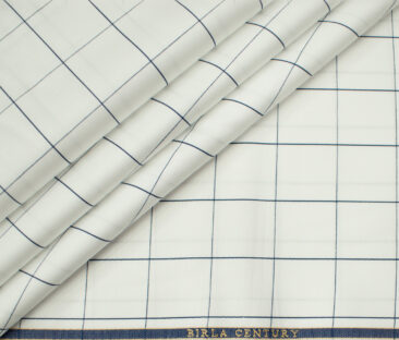 Birla Century Men's Pima Cotton Checks Unstitched Shirting Fabric (White)