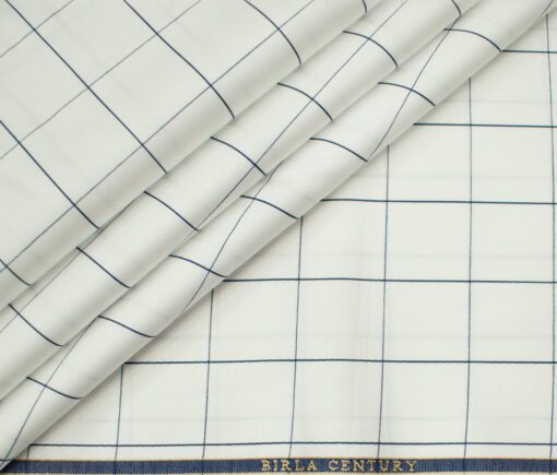 Birla Century Men's Pima Cotton Checks Unstitched Shirting Fabric (White)