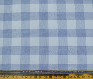 Birla Century Men's Cotton Checks Unstitched Shirting Fabric (Sky Blue )