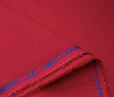 Cadini Men's Cotton Linen Solids 2.25 Meter Unstitched Shirting Fabric (Bright Red)