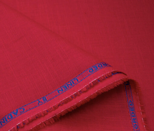 Cadini Men's Cotton Linen Solids 2.25 Meter Unstitched Shirting Fabric (Bright Red)
