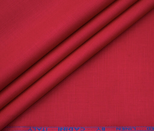 Cadini Men's Cotton Linen Solids 2.25 Meter Unstitched Shirting Fabric (Bright Red)