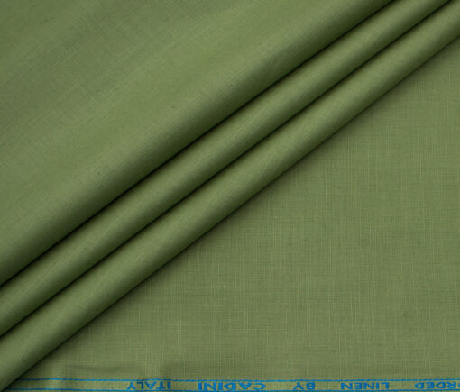Cadini Men's Cotton Linen Solids 2.25 Meter Unstitched Shirting Fabric (Olive Green)