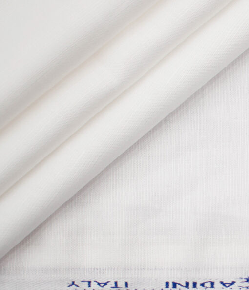 Cadini Men's Cotton Linen Solids 3.50 Meter Unstitched Shirting Fabric (White)