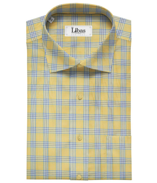 F.M. HAMMERLE Men's Giza Cotton Checks Unstitched Shirting Fabric (Daffodil Yellow)