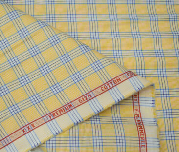 F.M. HAMMERLE Men's Giza Cotton Checks Unstitched Shirting Fabric (Daffodil Yellow)