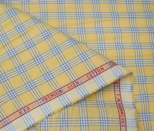 F.M. HAMMERLE Men's Giza Cotton Checks Unstitched Shirting Fabric (Daffodil Yellow)
