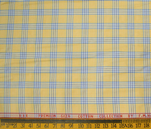 F.M. HAMMERLE Men's Giza Cotton Checks Unstitched Shirting Fabric (Daffodil Yellow)