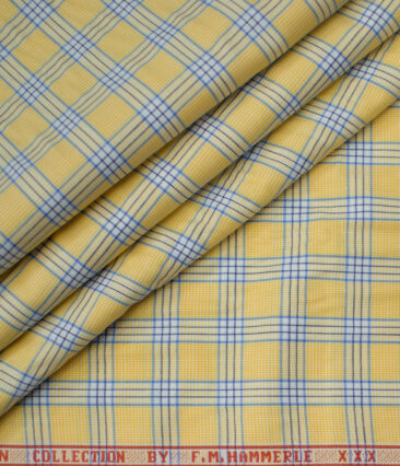 F.M. HAMMERLE Men's Giza Cotton Checks Unstitched Shirting Fabric (Daffodil Yellow)