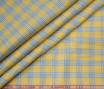 F.M. HAMMERLE Men's Giza Cotton Checks Unstitched Shirting Fabric (Daffodil Yellow)