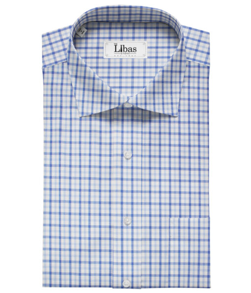 F.M. HAMMERLE Men's Giza Cotton Checks Unstitched Shirting Fabric (White)