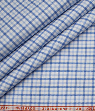 F.M. HAMMERLE Men's Giza Cotton Checks Unstitched Shirting Fabric (White)