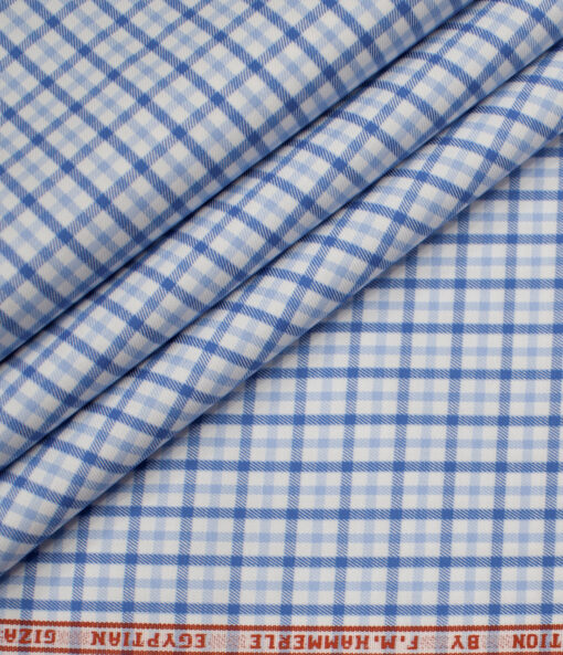 F.M. HAMMERLE Men's Giza Cotton Checks Unstitched Shirting Fabric (White)
