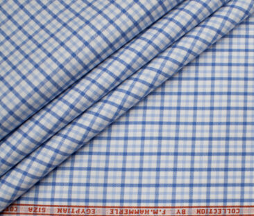 F.M. HAMMERLE Men's Giza Cotton Checks Unstitched Shirting Fabric (White)