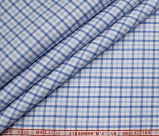 F.M. HAMMERLE Men's Giza Cotton Checks Unstitched Shirting Fabric (White)