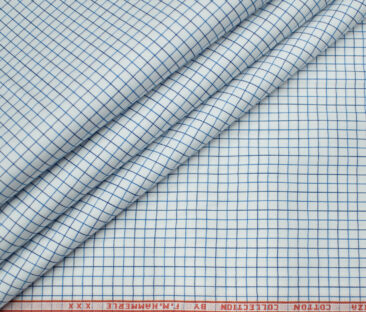 F.M. HAMMERLE Men's Giza Cotton Checks Unstitched Shirting Fabric (White)