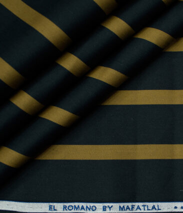 Mafatlal Men's Giza Cotton Striped Unstitched Shirting Fabric (Navy Blue )