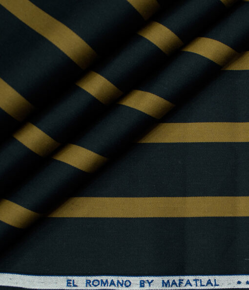 Mafatlal Men's Giza Cotton Striped Unstitched Shirting Fabric (Navy Blue )