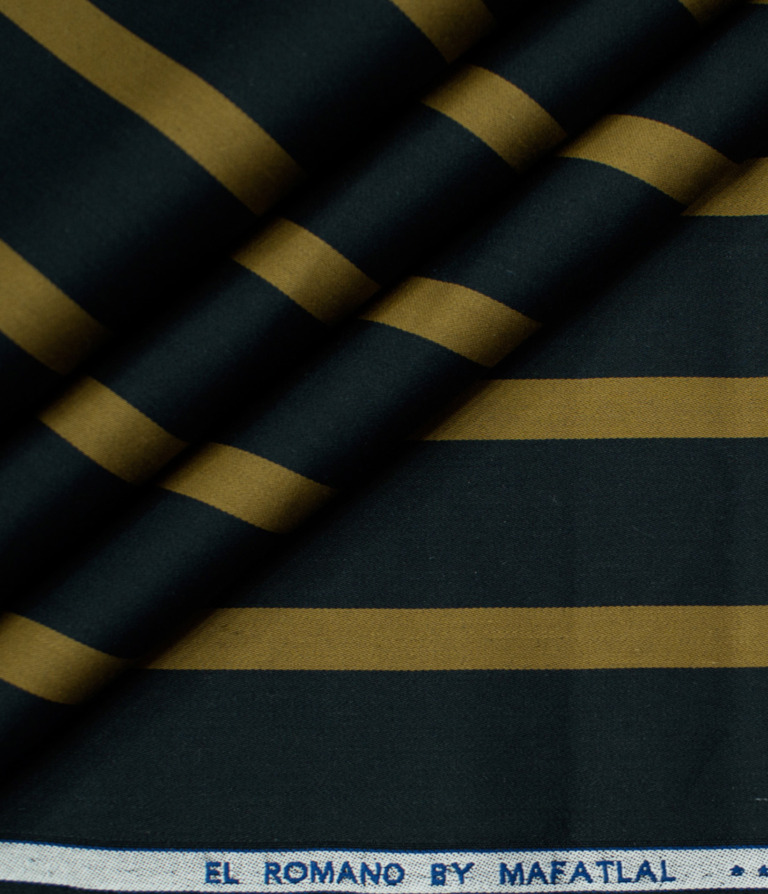 Mafatlal Men's Giza Cotton Striped Unstitched Shirting Fabric (Navy Blue )