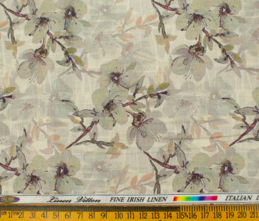 Pee Gee Men's Linen Printed 2.25Meter Unstitched Shirting Fabric (Beige)