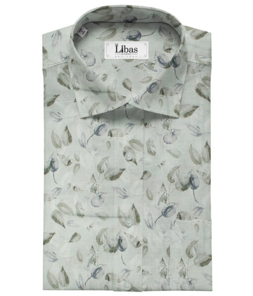 Pee Gee Men's Linen Printed 2.25Meter Unstitched Shirting Fabric (Light Pistachious Green)