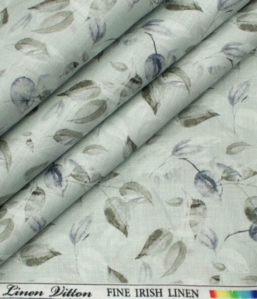 Pee Gee Men's Linen Printed 2.25Meter Unstitched Shirting Fabric (Light Pistachious Green)