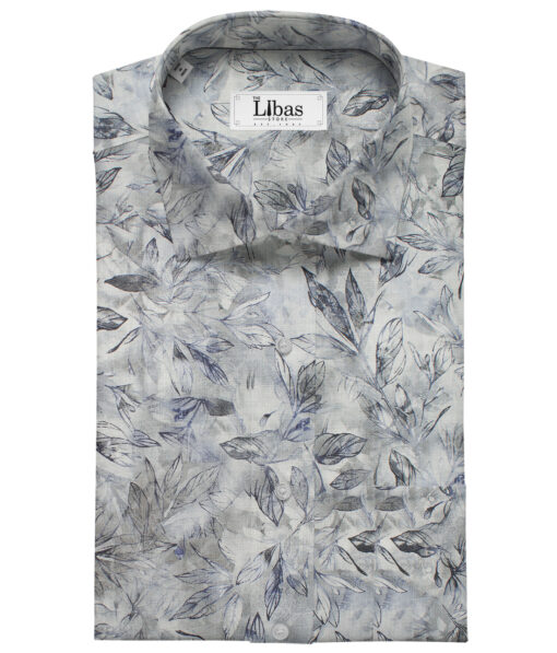 Pee Gee Men's Linen Printed 2.25Meter Unstitched Shirting Fabric (Blue)