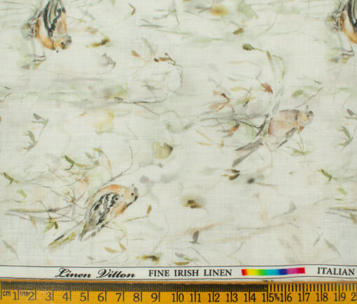 Pee Gee Men's Linen Printed 2.25Meter Unstitched Shirting Fabric (White)
