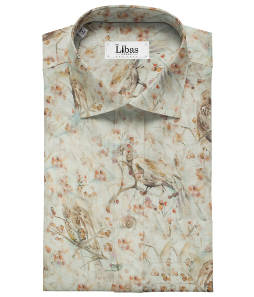 Pee Gee Men's Linen Printed 2.25Meter Unstitched Shirting Fabric (White)