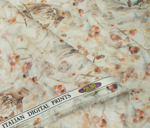 Pee Gee Men's Linen Printed 2.25Meter Unstitched Shirting Fabric (White)