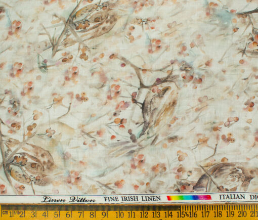 Pee Gee Men's Linen Printed 2.25Meter Unstitched Shirting Fabric (White)
