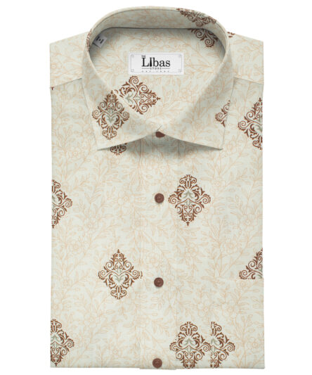 Pee Gee Men's Linen Printed 2.25Meter Unstitched Shirting Fabric (Milky White)