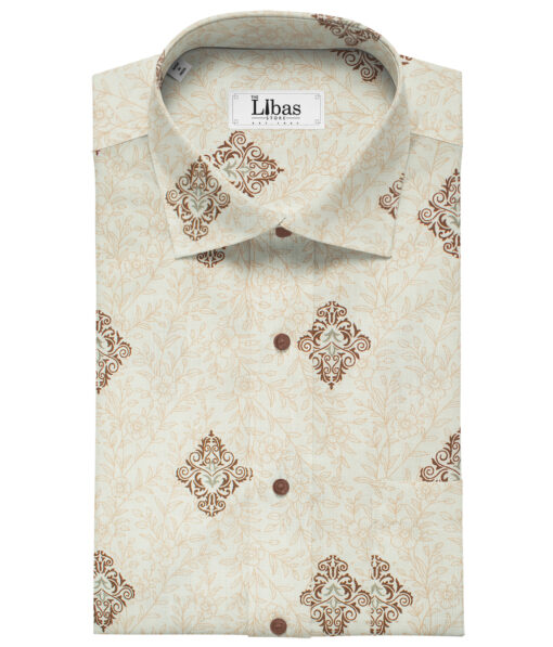 Pee Gee Men's Linen Printed 2.25Meter Unstitched Shirting Fabric (Milky White)