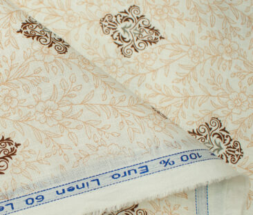 Pee Gee Men's Linen Printed 2.25Meter Unstitched Shirting Fabric (Milky White)