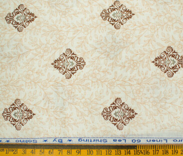 Pee Gee Men's Linen Printed 2.25Meter Unstitched Shirting Fabric (Milky White)