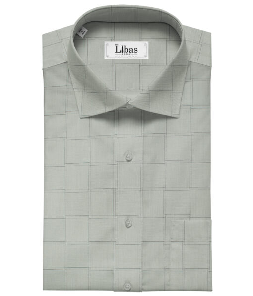 Soktas Men's Giza Cotton Checks Unstitched Shirting Fabric (Light Grey)
