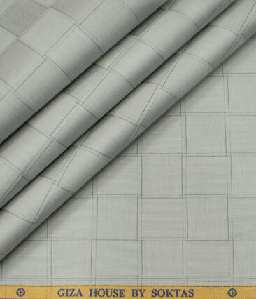 Soktas Men's Giza Cotton Checks Unstitched Shirting Fabric (Light Grey)
