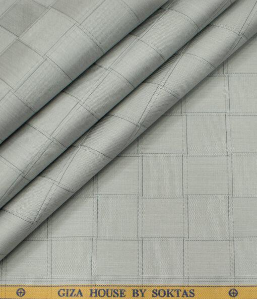 Soktas Men's Giza Cotton Checks Unstitched Shirting Fabric (Light Grey)