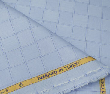 Soktas Men's Giza Cotton Checks Unstitched Shirting Fabric (Sky Blue )